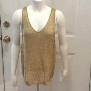 Metallic gold mesh lightweight sweater sz XL